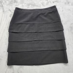 Larry Levine Skirt Womens 10 Black Tiered Pencil Side Zip Stretch Preppy Office